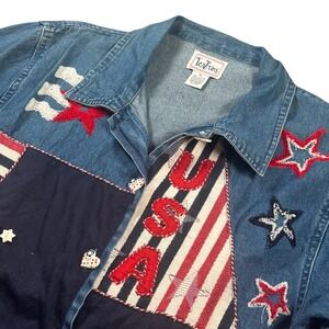 Vintage Women's XL Tantrums‎ 90s y2k embroidered USA button down jean top jacket